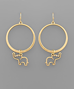 Elephant Dangle Circle Earrings