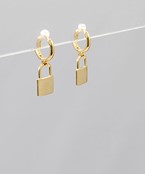 Brass Lock Dangle Huggie Hoops