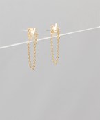  CZ Lightning Brass Chain Earrings