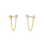  Brass Chain Pearl Post Earrings
