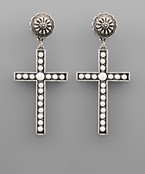  Large Antique Cross Stone Earrings