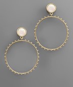  Brass Circle Shell Disk Earrings