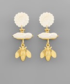  Bee & Freshwater Pearl Earrings