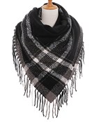  Fringe Trim Plaid Blanket Scarf