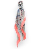  Solid Border Floral Scarf Pony