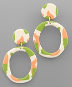  Twotone Print Circle Clay Earrings