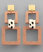  Wood 2 Square & Cheetah Leather Earrings