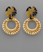  Leaf & Rattan Circle Earrings