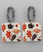  Oval & Square 3D Leaf Print Earrings
