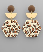  Leopard Print Hexagon Clay Earrings