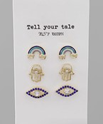 Evil Eye & Rainbow Earrings Set