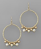  Pearl & Metal Ball Bead Circle Earrings