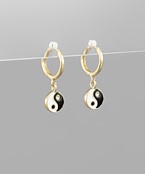  Yin-Yang Enamel Charm Huggie Earrings