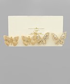  Crystal & Metal Butterfly Earrings