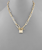  Crystal Lock Chain Toggle Necklace
