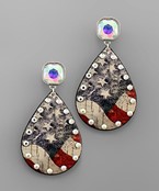  Crystal USA Flag Teardrop Earrings