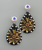  Crystal Sunflower Print Teardrop Earrings