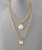  Coin & Lock Chain Layer Necklace