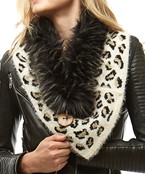  Faux Fur Trim Leopard Triangle Scarf