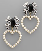  Ribbon & Pearl Heart Earrings