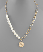  Coin Charm Pearl & Chain Necklace