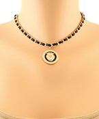  Lion Head Disk Leather Chain Choker