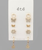  Pave Butterfly & Flower Earrings Set