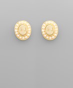  Brass Oval Pearl Earrings