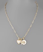  Heart & Clover Disk Charm Necklace