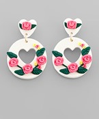  Clay Rose Heart Earrings