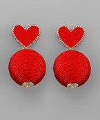  Epoxy Heart Thread Ball Earrings