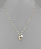  Pearl & Horn Charm Necklace