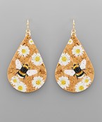  Bee & Flower Printed Cork Earrings
